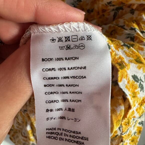 Faithfull The Brand Daphne Floral Mini Dress Yellow Back Zip Short Sleeve Sz M - Picture 9 of 10